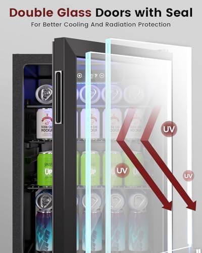 Feelfunn 2.6CuFt Beverage Refrigerator, 95 Can Mini Fridge with Glass Door - Image 5
