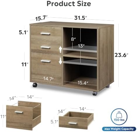 DEVAISE Wood File Cabinet, 3 Drawer Lateral Filing Cabinet, Gray Oak - Image 3