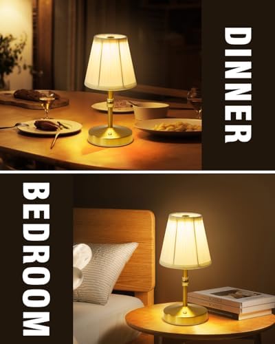 5W Mini Cordless Lamp Gold,3000 mah Small Battery Operated Lamp,Vintage Small Table Lamps,3 Level Dimmable Rechargeable Lamps,Decorative Dining Table Light,Mini Lamps for Kitchen,Nightstand,Bedroom - Image 6