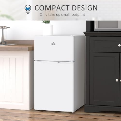 HOMCOM 3.2 Cu.Ft Mini Fridge with Freezer Double Reversible Door White - Image 6