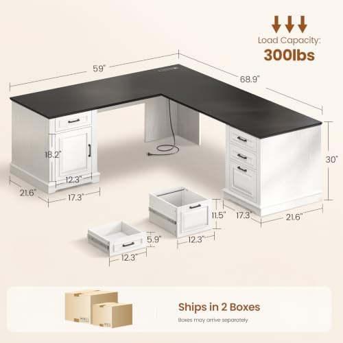 SEDETA Farmhouse 69" Executive L Shaped Office Desk with 4 Drawers, Storage - Image 2