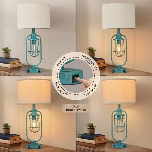 24" Retro Farmhouse Table Lamps Set of 2 for Living Room, USB A+C - Image 2
