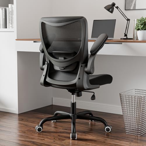 MUXX.STIL Office Chair, PU Leather Ergonomic Desk Chair with Adjustable Lumbar Support and Flip up Armrest, Breathable Mesh Computer Chair for Home Office, Black by Unknown