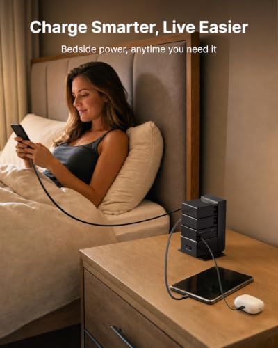 Gitryin Tower Charging Station for Nightstand, 195W Retractable Charger - Image 3