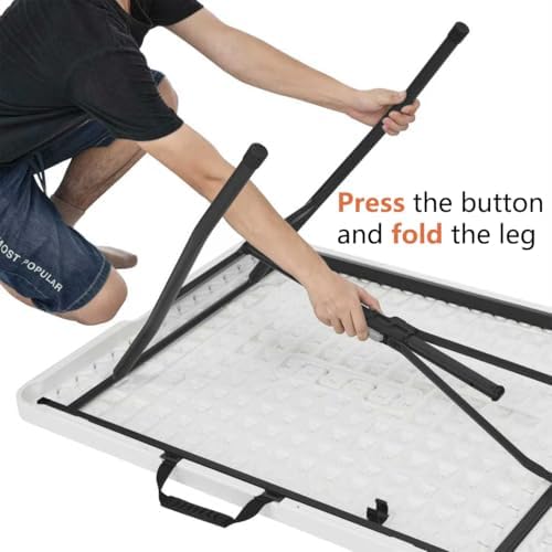 Amazon Basics Heavy Duty Portable Folding Table, 6 ft, Indoor & Outdoor, Fold-in-Half Design with Carrying Handle, White - Image 4