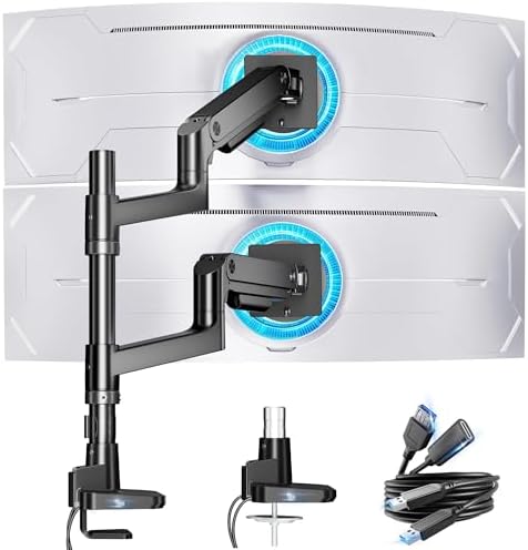 ARES WING Stacked Dual Vertical Monitor Arm with USB A/C for 17 to 49 Inch by ARESWING