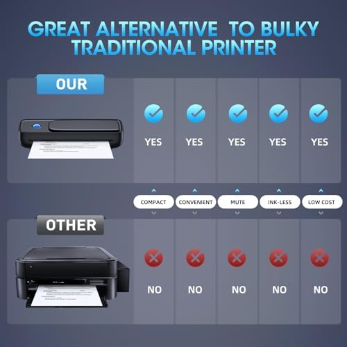 Portable Thermal Printer, Wireless & Bluetooth Mini Inkless Printer for Travel, Office, Home, Supports 8.5x11inch, Compatible with iPhone, Android, Laptop| Light Black - Image 7