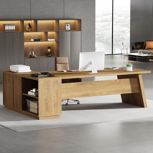 Tribesigns 78-Inch L-Shaped Executive Desk, Office Desk with Drawers and Lateral File Cabinet, Large Computer Workstation with Storage Shelves (Brown) by Tribesigns
