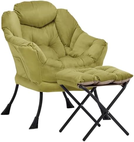Lazy Chair with Ottoman, Comfy Reading Chair, Olive Green by Aunekiv
