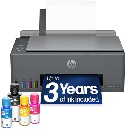 HP Smart Tank 5003 Wireless All-in-One Ink Tank Printer, Scanner, Copier with up to 3 Years of Ink Included, Best-for-Home, Cartridge-Free Refillable, AI-Capable (D06BKA) by Unknown