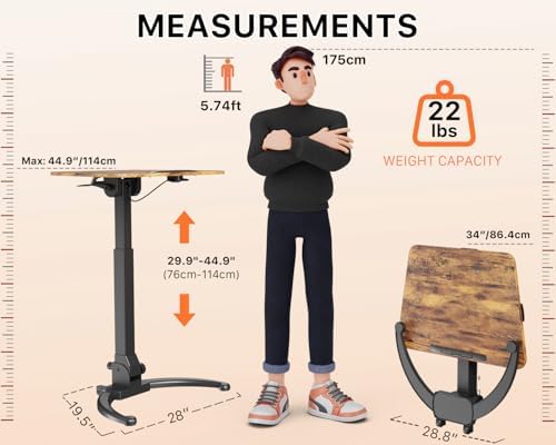 JOY worker Foldable Rolling Standing Desk, 90° Tilt Sit Stand Portable Desk - Image 3