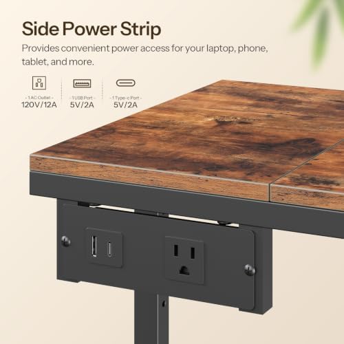 HOOBRO Height Adjustable Side Table with Charging Station, Rolling Desk - Image 6