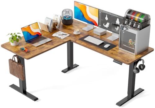 FEZIBO 63" x 55" L-Shaped Standing Desk - Adjustable Corner Desk L Shape, L-Shaped Adjustable Desk with Splice Board, L Shape Standing Desk, Rustic-Brown by FEZIBO