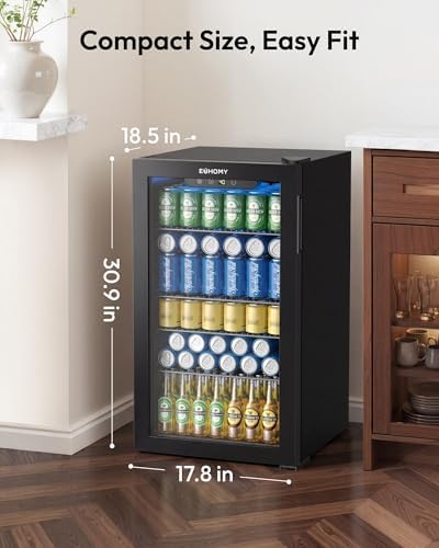 EUHOMY 130 Can Mini Fridge, Beverage Refrigerator with Glass Door, Black - Image 4