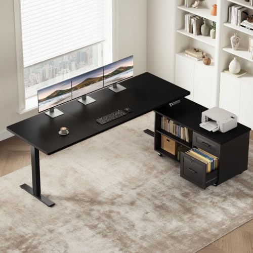 OffiGo 63 Inch L Shaped Electric Standing Desk with Cabinet Sets, Black by OfficeGo-ForHomeOfficeWork