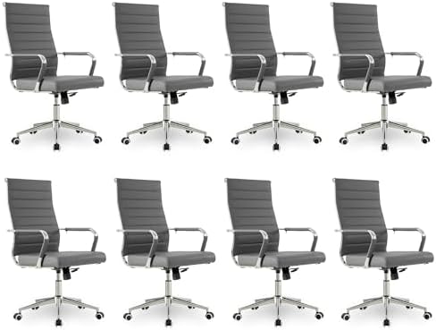 Okeysen Office Desk Chair, Ergonomic Leather Modern Conference Room Chairs, Executive Ribbed Height Adjustable Swivel Rolling Chair for Home Office Set of 8. (Grey) by Lepdep