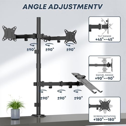 Dual Monitor Stand and Laptop Mount, Fits 32" Monitor & 15" Laptops - Image 3