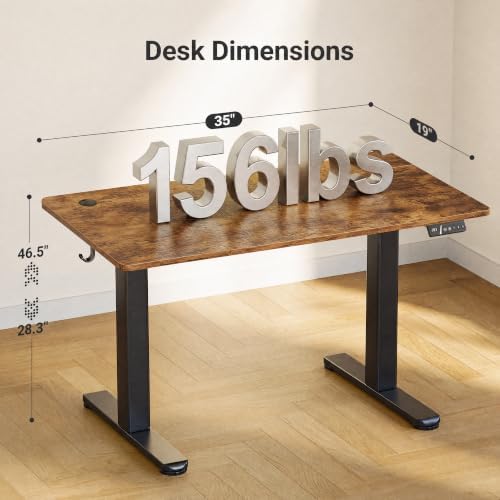 Claiks Electric Height Adjustable Standing Desk, 35x20 Inch, Rustic Brown - Image 3
