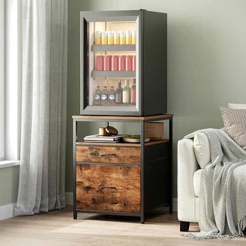 Herture Mini Fridge Stand with 3 Storage, Mini Fridge Cabinet, Beverage Fridge Table, Heavy Duty 21.3" L* 22.7" W Tabletop, for Dorm, Apartment,Office, Bedroom Rustic Brown HB01BXN - Image 3