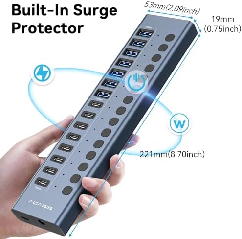 ACASIS 16 Ports Powered USB 3.2 Hub (8 USB-A 3.2 +8 USB-C 3.2), 10Gbps - Image 6