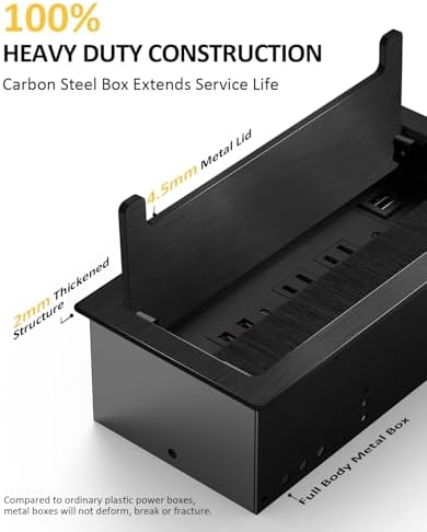 Kungfuking Conference Table Power Hub, Outlet Multimedia Connectivity Box with 1 HDMI + 1 RJ45 + 20W USB C + 2 USB A + 2 AC Outlets, Heavy Duty Metal Table Top Box for Countertop Office UL Listed - Image 3