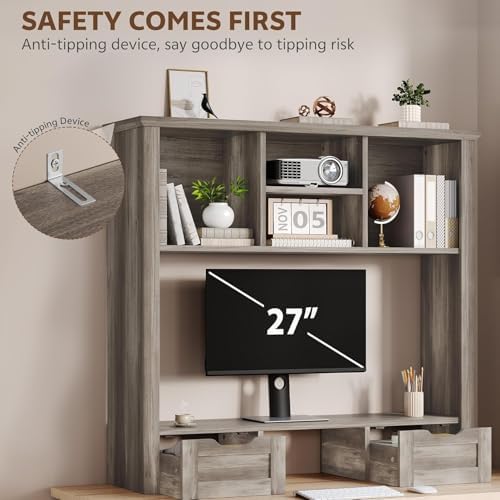 Desk Shelf with Computer Monitor Stand, 37.4''W Desktop Bookshelf - Image 6