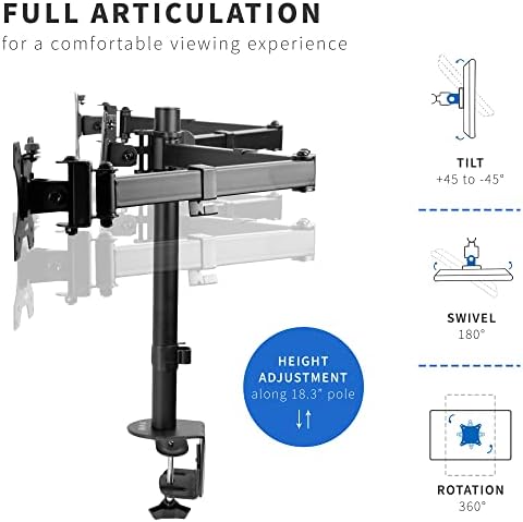 VIVO Triple Monitor Adjustable Desk Mount, Articulating Tri Stand, Holds 3 Screens up to 24 inches, Black, STAND-V003Y - Image 5