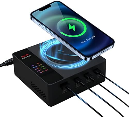 ISDT Power 200H 200W USB C Charging Station 5-in-1 Desktop Charger with 3 USB-C, USB-A & 15W Magnetic Wireless Charger, PD Fast Charging Hub with LCD Display for MacBook, Laptop, iPad, iPhone, Samsung by ISDTOfficial