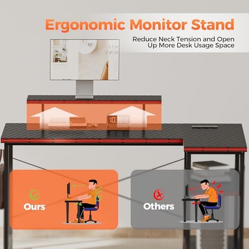 Mericonia 55 in L Shaped Gaming Desk, Large Corner Desk with Monitor Stand - Image 4