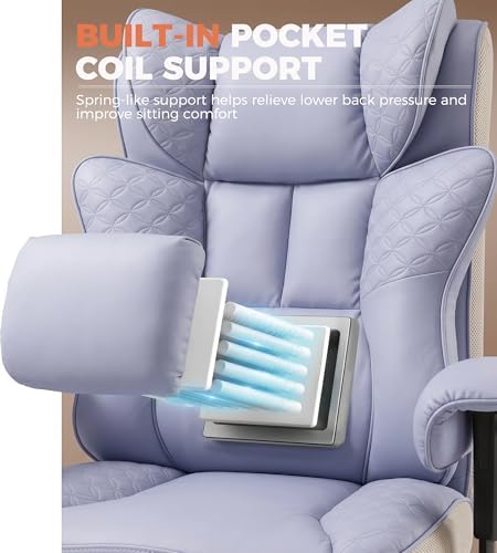 GTPLAYER Big and Tall Office Chair Wide Ergonomic Gaming Chair with Deluxe Embossing Designed Leather with Foot Rest,150°Reclining Adjustable Soft Armrests Pocket Spring Back Support and Pillow - Image 4