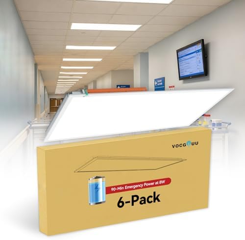 6 Pack 2x4 LED Flat Panel Light with Emergency Battery Backup by VocgoUULighting