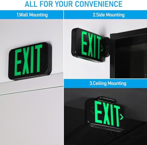 TORCHSTAR 12-Pack Green Letter LED Exit Sign with Battery Backup, Black - Image 4