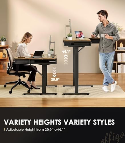 OffiGo 63 Inch L Shaped Electric Standing Desk with 4 Drawers, Rustic Brown - Image 4