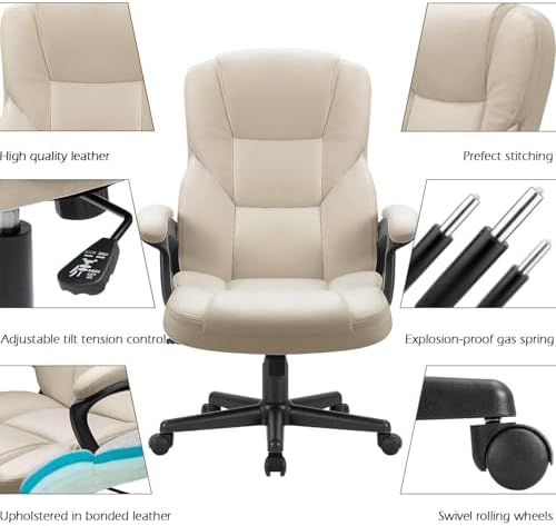Furmax Office Executive Chair High Back Adjustable Managerial Home Desk Chair, Swivel Computer PU Leather Chair with Lumbar Support (2, Beige) - Image 5
