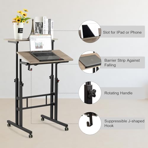 Hadulcet Mobile Standing Desk Adjustable Height with Charging Station - Image 3