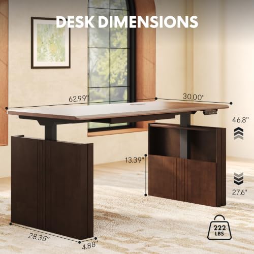 FLEXISPOT 63" WoodiX Solid Wood Executive Standing Desk with Drawer, Walnut - Image 2