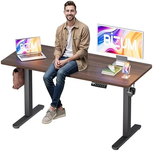 BIZUM Electric Standing Desk, 55x24 inches Height Adjustable Desk, Sit to Stand Desks Memory Gaming Computer Workstation for Home Office, Dark Walnut by Unknown