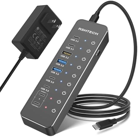 RSHTECH 10-Port 66W Powered USB C/USB 3.2 Hub 10Gbps for Data & PD Charging by RSHTECH