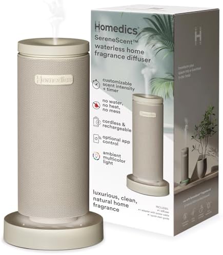 Homedics SereneScent Mini Fabric Rechargeable Waterless Diffuser, Beige by Homedics