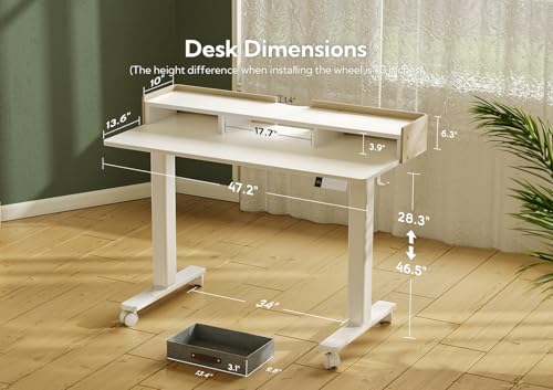 Claiks Standing Desk with Drawers, Adjustable Stand Up Electric Small Standing Desk Adjustable Height with Storage Shelf and Splice Board, 40 Inch, White - Image 3