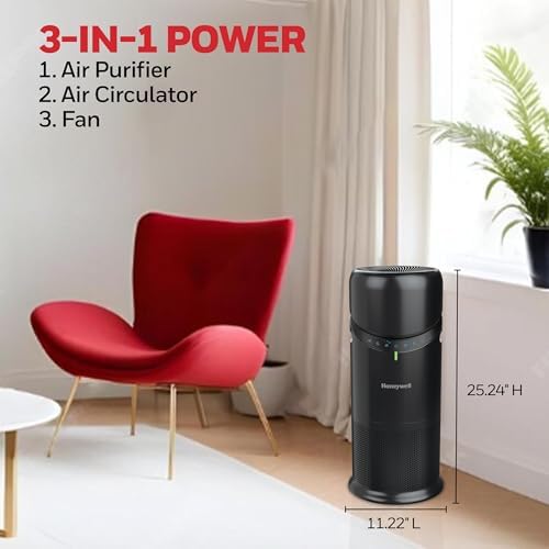 Honeywell Allergen Plus 3-in-1 HEPA Fan Air Purifier, Circulator, Black - Image 2