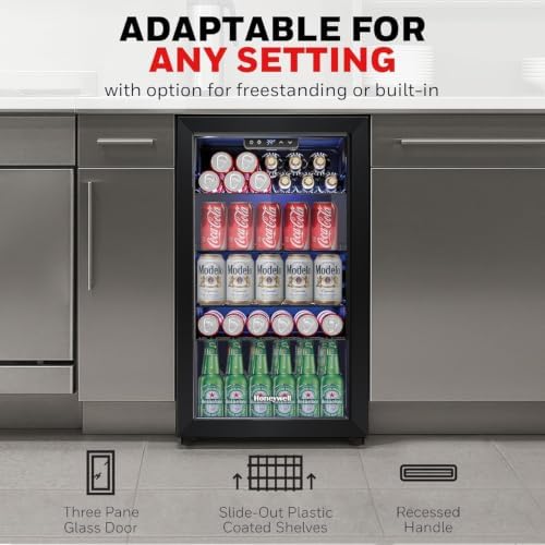 Honeywell Beverage Refrigerator and Cooler, 116 Can Mini Fridge with Glass Door for Soda Beer or Wine for Office or Bar with Adjustable Removable Shelving, Commercial Grade - Image 4