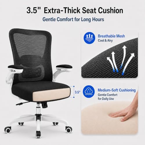 Ergonomic Office Chair for Long Hours, Adjustable Padded Lumbar Support for Lower Back Relief, 330 lb Capacity, Comfortable Computer Desk Chair for Home Office, Work & Study - Image 7