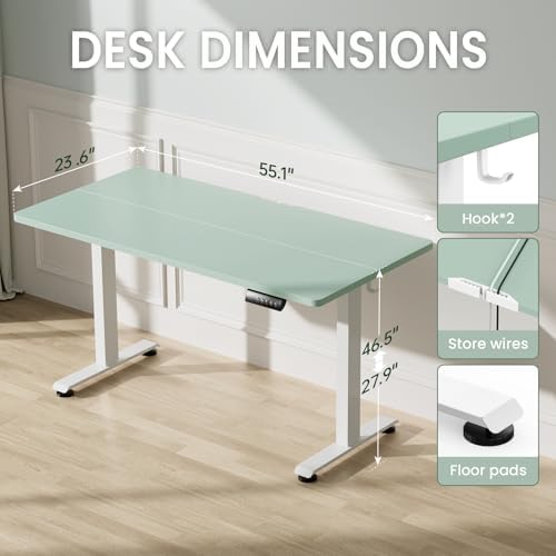 Veken 55 Inch Large Electric Standing Desk, Gaming Table, Green - Image 2