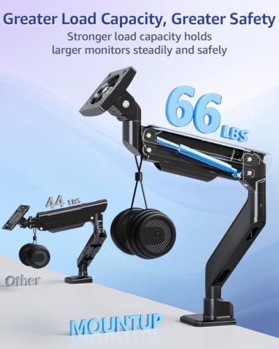 MOUNTUP Heavy Duty Monitor Arm, Single Monitor Mount for 57" Ultrawide Monitor, Supports 4.4–66 lbs, Large Monitor Arm with Full Motion Adjustment, Monitor Stand for Desk, Max VESA 100x100mm - Image 3