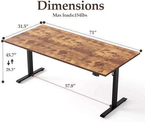 Klicelor 71 Inch Large Electric Standing Desk, Height Adjustable Office Desk, Sit Stand Up Computer Gaming Desk with Memory Preset, Three-Piece Desktop, Rustic Brown - Image 3