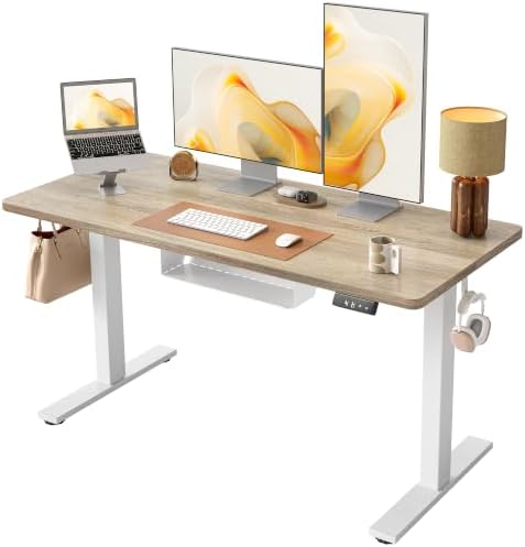 TIQLAB Electric Standing Desk with Cable Tray, 55'' x 24'', Maple by TIQLAB
