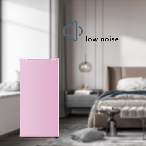 Seaoola Mini Fridge with Freezer, Single Door 3.1 Cu.Ft, Compact Mini Refrigerator, LED Light, Adjustable Thermostat, Removable Glass Shelves, Small Refrigerator for Dorm/Office/Bedroom(Pink) - Image 6