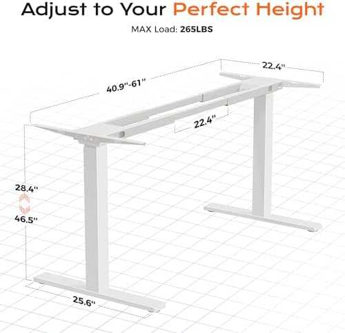 Huuger Dual Motor Electric Standing Desk Frame, Sit Stand up Desk Leg for 47.2” to 86.6” Desktop, Computer Desk Leg with Cable Tray, 3 Memory Height Presets, 2 Hooks, White Frame Only - Image 2