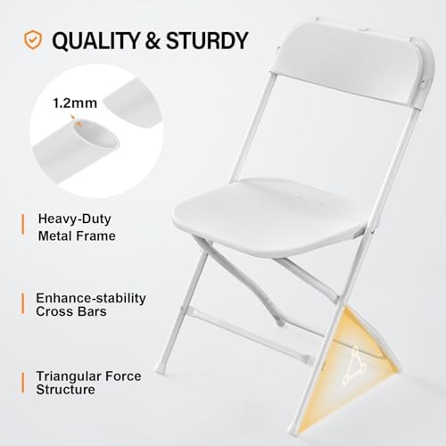 VINGLI 2 Pack White Plastic Folding Chair, Indoor Outdoor Portable Stackable Commercial Seat with Steel Frame 350lb. Capacity for Events Office Wedding Party Picnic Kitchen Dining - Image 4